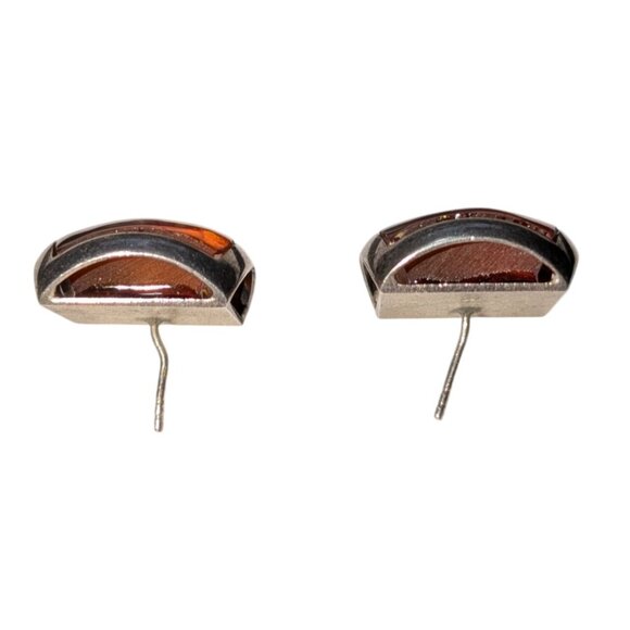 Geometric Chic Sterling 925 Silver Amber Earrings - Picture 5 of 11